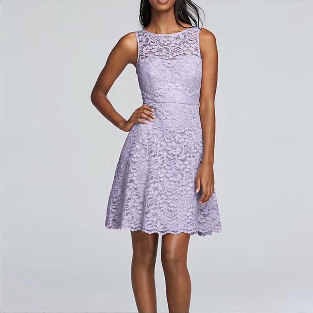 David’s Bridal Short Lace Bridesmaid Dress Purple